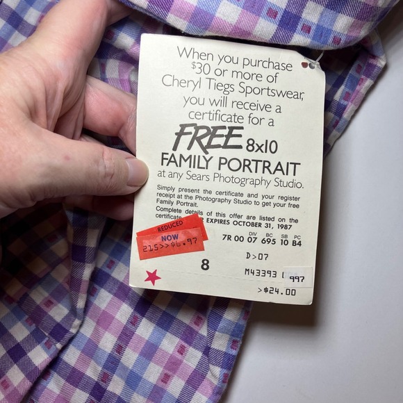 Rare NWT 1980s Deadstock Cheryl Tiegs Plaid Shirt Size 8 Vintage Sears 1987 USA - Picture 4 of 10